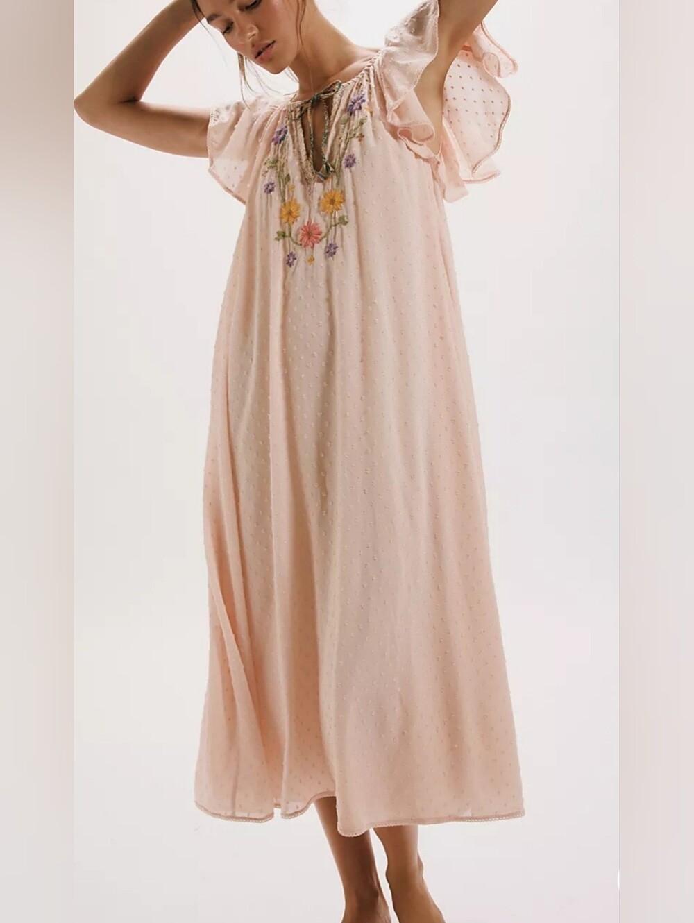 NWT Free People Bohemian Embroidered Boho Vintage Style Floral Midi Maxi Dress - Picture 2 of 7
